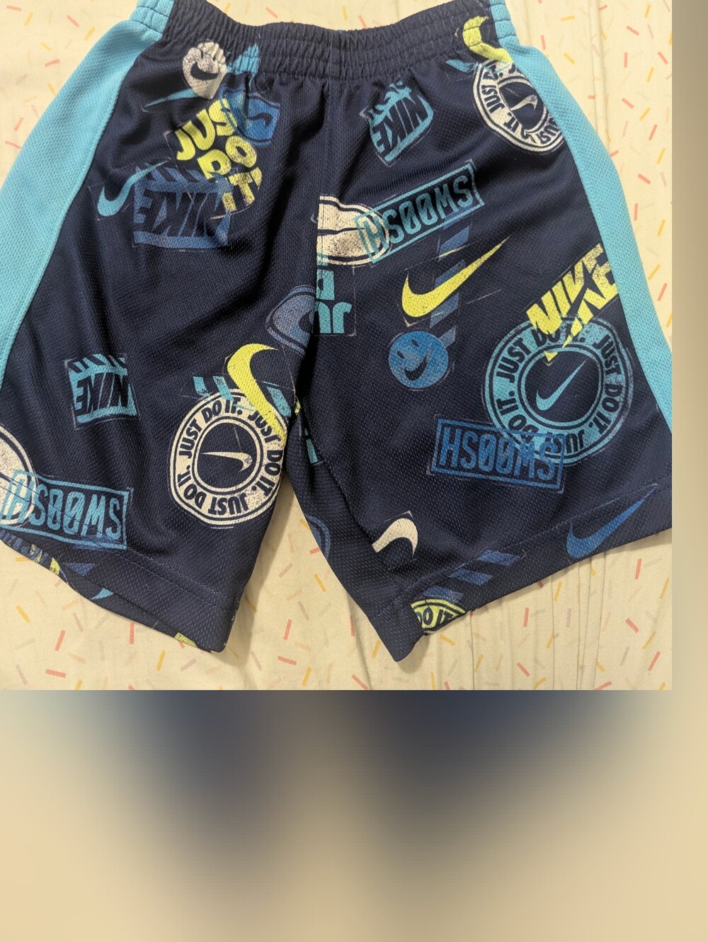 Nike Navy Athletic Shorts with Light Blue & Yellow Accents